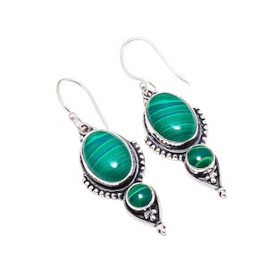 Malachite Sterling Silver Earrings: Handmade Gemstone Jewelry