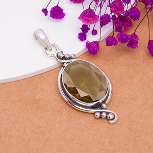 Smoky Quartz Sterling Silver Pendant: Elegant Oval Gemstone, Handmade