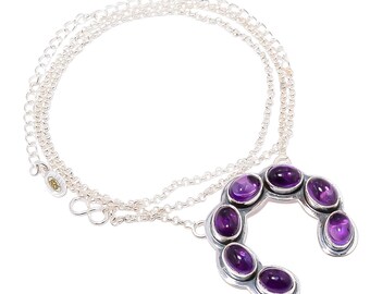 Natural Amethyst Pendant: 925 Sterling Silver Oval Purple Gemstone Necklace Jewellery Gift