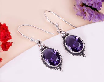 Iolite Gemstone Earrings: Oval Purple Sterling Silver, Handmade