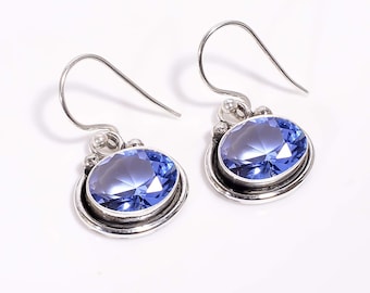 Purple Iolite Drop Earrings: Sterling Silver Dangle, Elegant Gemstone