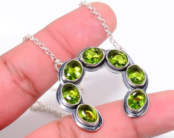 Green Peridot Pendant: 925 Sterling Silver Oval Gemstone Necklace Jewellery