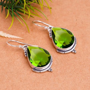 Pear Peridot Earrings: Sterling Silver Green Gemstone Dangle