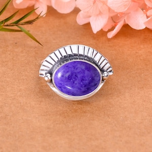 Purple Charoite Ring: Adjustable Sterling Silver Gemstone Ring
