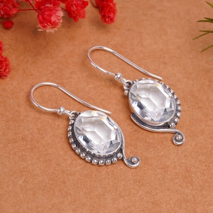 White Topaz Sterling Silver Earrings: Elegant Oval Gemstone