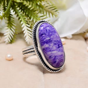 Purple Charoite Ring: Adjustable Oxidized Sterling Silver, Handmade Gemstone