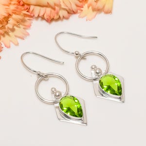 Peridot Drop Earrings: Sterling Silver Dangle, Antique Style