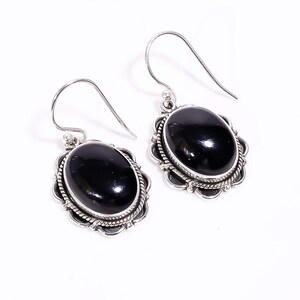 Black Onyx Drop Earrings: Sterling Silver Dangle, Handmade Gemstone