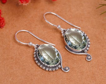Green Amethyst Sterling Silver Earrings: Handmade Gemstone Jewelry