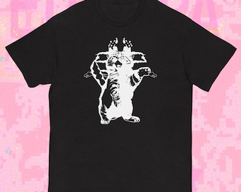 Camiseta con gráfico de gato gótico: moda alternativa de weirdcore