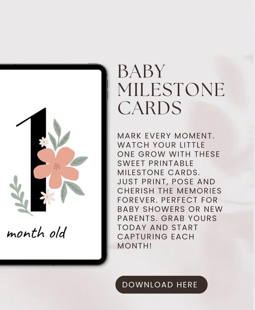 Printable Baby Milestone Cards | Nursery Month Cards for Newborn | 1 to ...