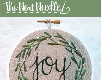 Christmas ornament pattern; Hand embroidery; Joy ornament; Mistletoe wreath; Embroidered Christmas ornament; DIY Christmas gift