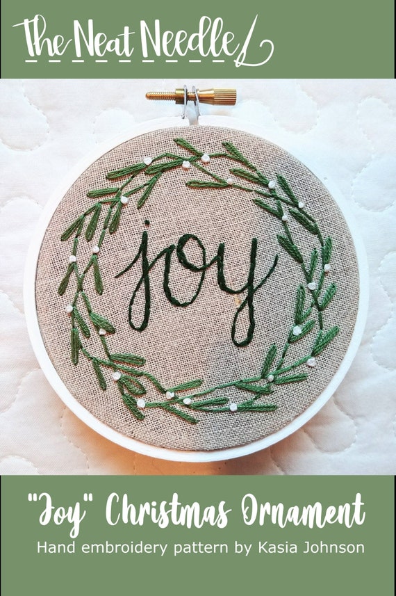 Christmas ornament pattern; Hand embroidery; Joy ornament; Mistletoe wreath; Embroidered Christmas ornament; DIY Christmas gift