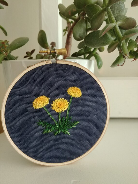 Hand embroidered dandelion floral embroidery embroidered  etsy