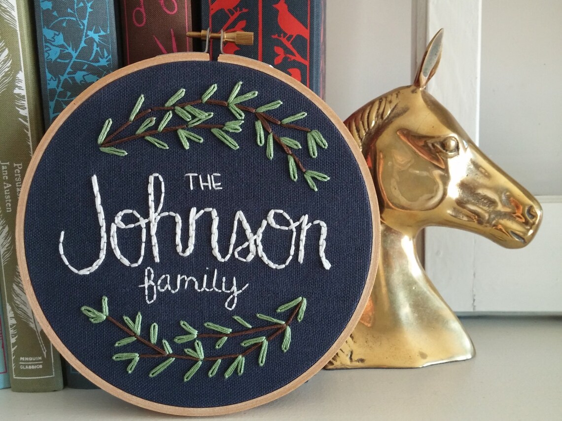 Embroidered family name gift Custom wedding gift Hand Etsy