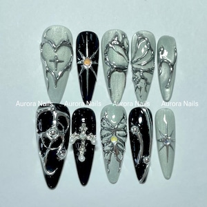 Aurora Jelly Glow | Long Almond Press On Nails with Iridescent Jellyfish, Pastel Ocean Vibes & Summer Sparkle