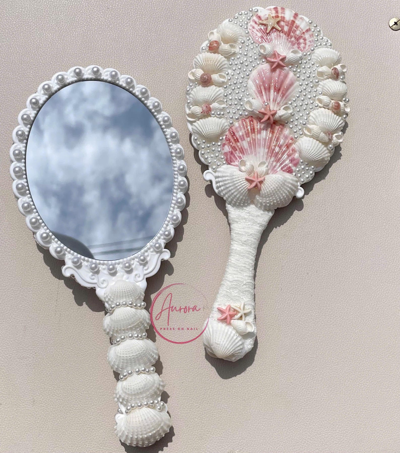 Elegant Mermaid Hand Mirror – Seashell & Pearl - Etsy