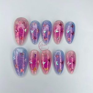 Ombre Press-On Nails: Pink & Blue Butterfly Dream