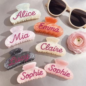 Custom Rhinestone Name Hair Claw Clips, Custom Name Hair Accessory, Personalized Game Day Hair Accessory,  bridesmaid gift, gift for her