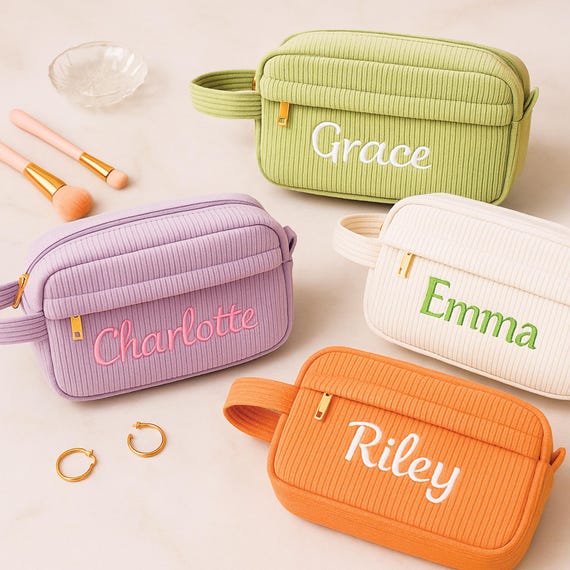 Bolsa de maquillaje con nombre personalizado: bolsa de pana