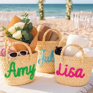 Personalized Bridesmaid Beach Bag – Custom Straw Handbag for Wedding, Bachelorette Party Gift Basket, Bridal Party Tote, Summer Wedding Gift