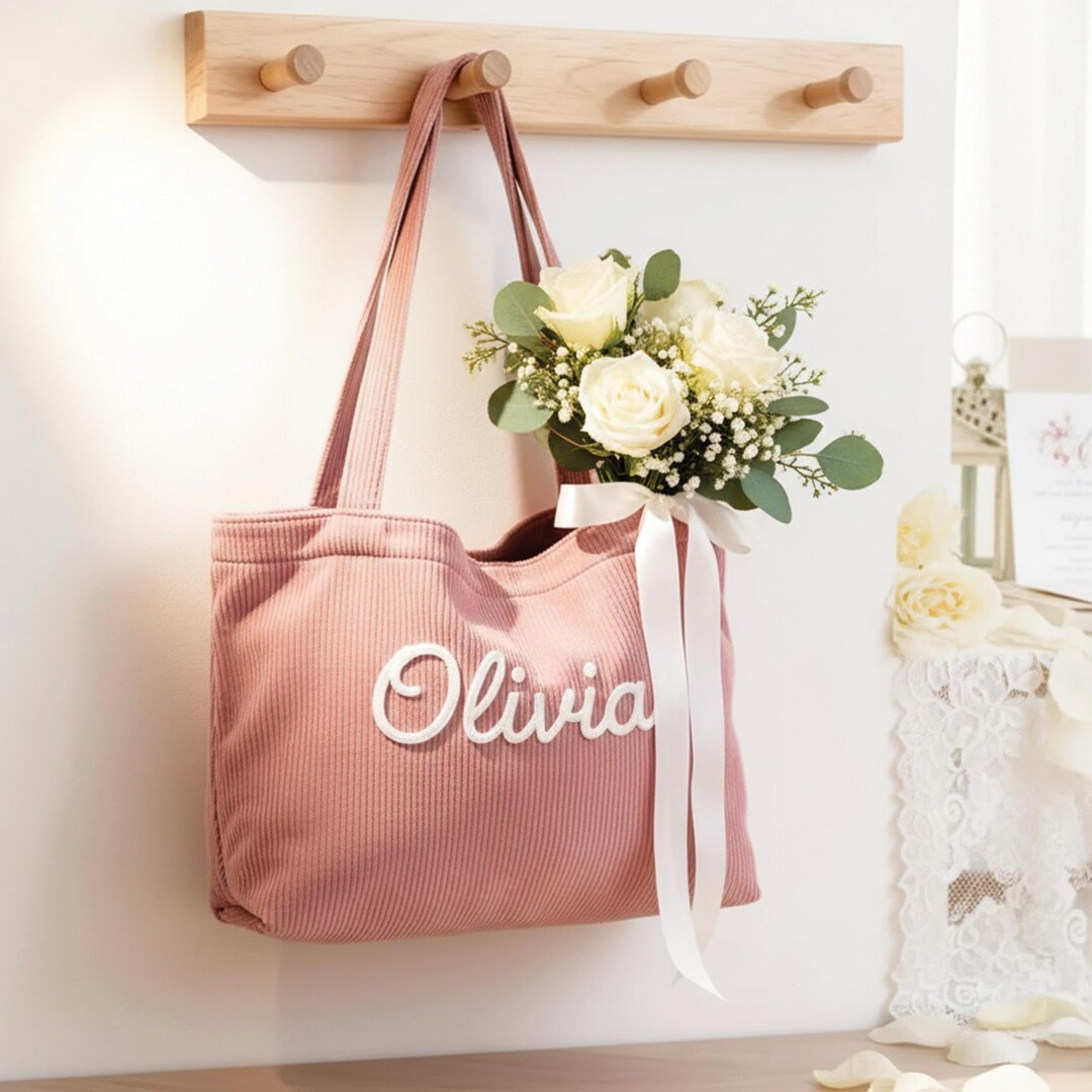 Personalized Bridesmaid Tote Bag – Custom Embroidered Wedding Tote for ...