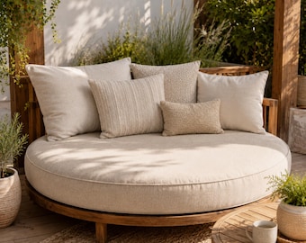 Custom Round Daybed Cushion – Outdoor Patio Seat Pad, Thick Foam, Removable Cover