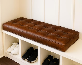 Custom Tufted Faux Leather Bench Cushion: 3 Inch Thick, Made to Order