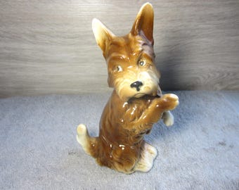 Vintage German Porcelain Terrier Figurine: Handpainted Puppy
