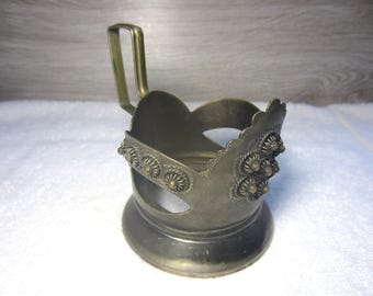 Vintage tea cup glass holder USSR glass coaster rare 1970s Podstakannik