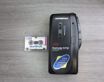 Vintage Olympus Pearlcorder S712 Microcassette Voice Recorder Handheld Dictaphone Retro Works Tested