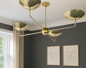 Handmade Brass Sputnik Chandelier | Mid-Century Modern 4-Arm Light