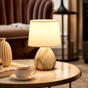 Modern Ceramic Base Bedside Table Lamp for Home Decoration and Bedroom Decor Mini Night Lamp with Cotton Fabric Shade (Bulb included)