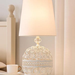 Modern Small Crystal Table Lamp, Bedside Nightstand Lamp, Desk Globe Lamp for Living Room Girls Kids Room, White Fabric Shade (White)