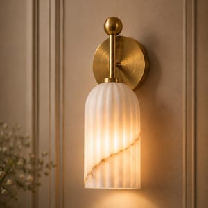Mid Century Brass Alabaster Wall Sconce, Luxury Bathroom Vanity Light, Vintage Bedroom Wall Lamp, Handmade Brass Sconce, Hallway Lighting