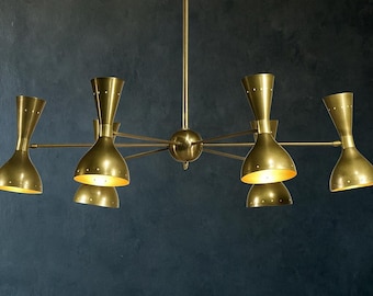 Mid-Century Modern Brass Sputnik Chandelier – 6-Light Handmade Pendant Ceiling Fixture