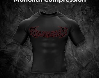 GymShackles Monolith™ RUBY Compression Shirt | Black Red Rashguard BJJ MMA No-Gi | Gym Athletic Tight Fit