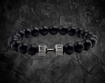 Dumbbell Bracelet by Gymshackles - Motivational Gym Jewelry - Beaded Fitness Bracelet - Strength Wristband - One Size