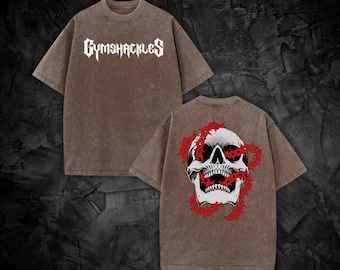 Shackled Pump Cover by Gymshackles - Oversized Gym Shirt for The Bulk - Relaxed Fit Workout Tee - Barbed Skull Gym Graphic