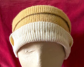 100% Felted Cashmere Beige Ivory creamTan Open Top Hat Ear Warmer UpCycled Cloche