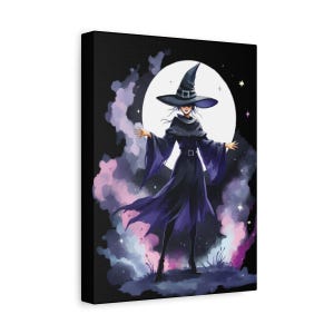 Enchanted Witch & Celestial Magic, Magical Witch Canvas Print, Wall Art, Halloween Decor, Witchy Home Decor, Gift Witches, Spooky Artwork