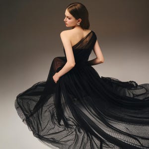 Black Off Shoulder Dress Black Wedding Dress Elegant Black Mesh Midi Dress For Women Black Polka Dot Dress Party Dresses Women