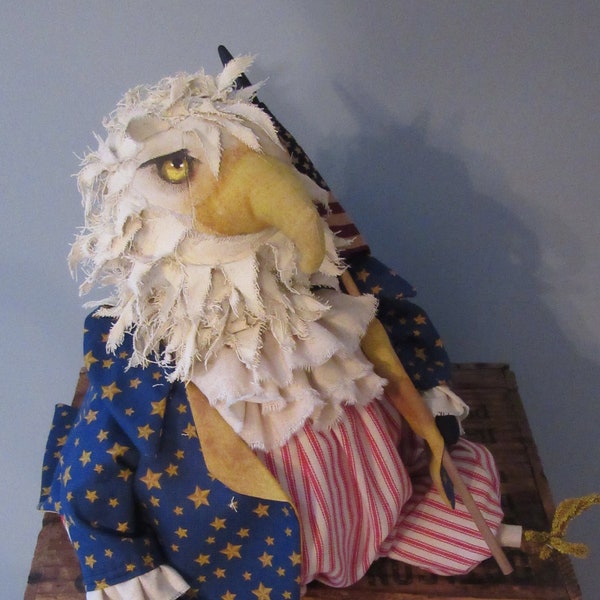 Primitive Patriotic Liberty Eagle Uncle Sam Fabric Folk Art Rag Doll Collectible Art Doll Rustic Americana Decor from Darlas Closet