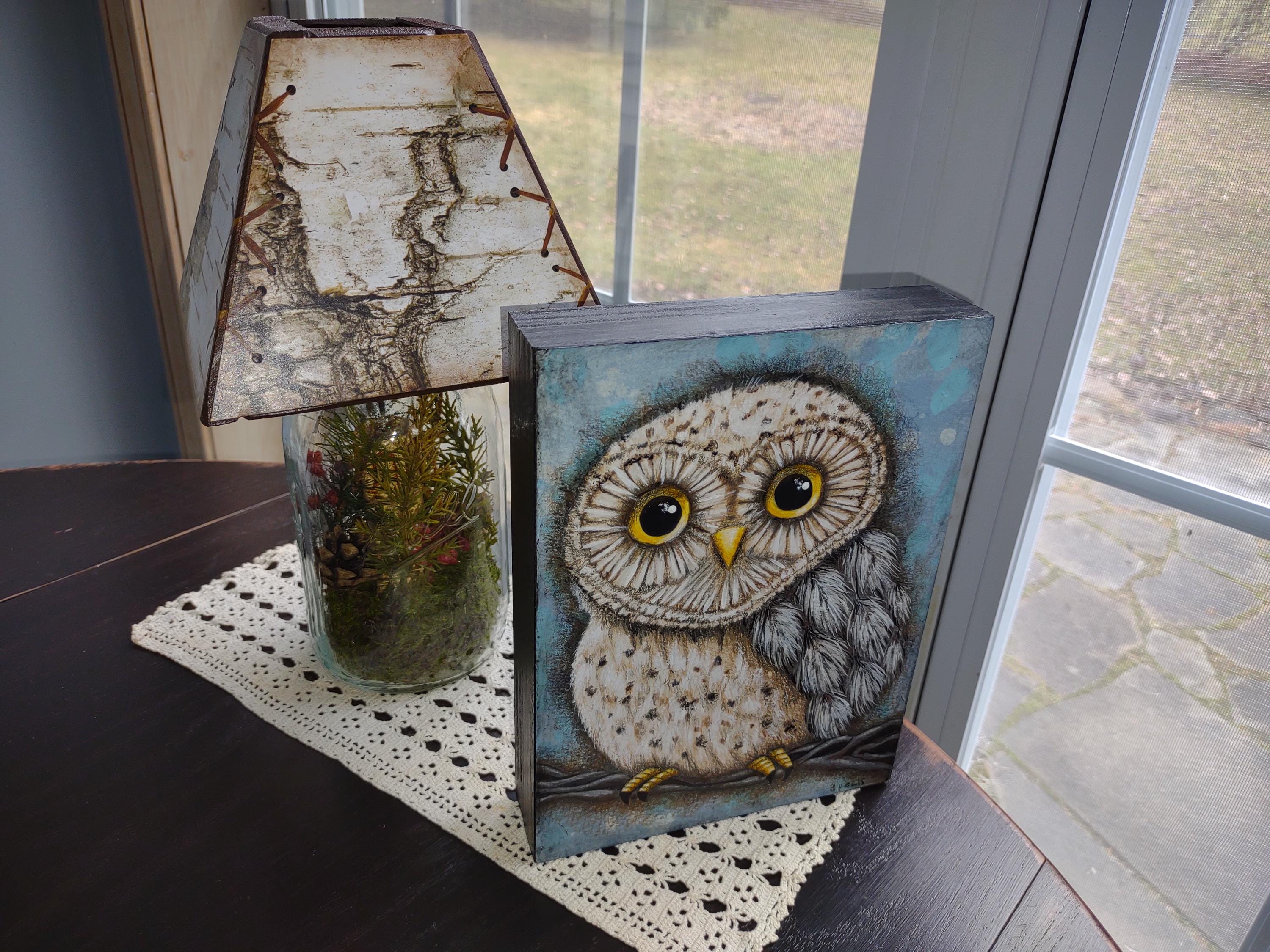 Handmade Owl Painting on Wood Block Primitive Folk Art Spring or Summer Decor