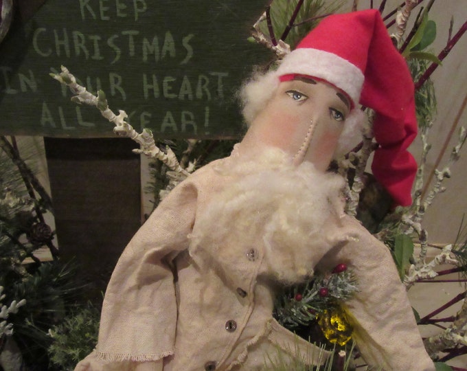 Primitive Christmas Santa Clause or Ebenezer Scrooge Shelf Sitter in