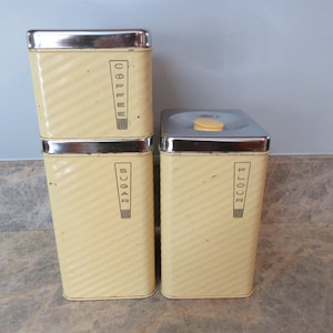 Lincoln Beautyware Yellow Stackable Canisters – Mid-Century Modern Coffee, Flour, Sugar Set