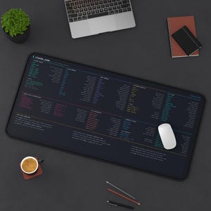 Claude Code Cheat Sheet Desk Mat | Midnight Theme | AI Coding Commands Reference Pad | Developer Gift