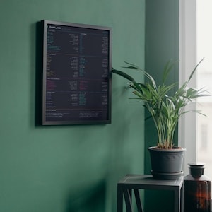 Può includere: Una cornice rettangolare nera contenente uno schermo scuro con testo bianco, blu e rosso organizzato in colonne e righe. Il testo include l'intestazione claude_code, seguita da vari comandi tecnici ed elenchi di dati categorizzati.