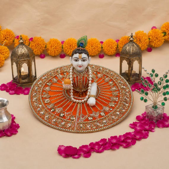 designer laddu gopal dress Handmade Orange Gold (Poshak) Winter Cup:C campaign:fall-mood Exquisite Quinceanera Dresses Ball This traditional handcrafted combo