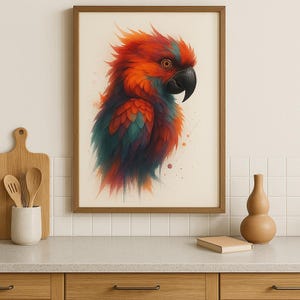Colorful Macaw Parrot Wall Art Print | Exotic Tropical Bird Modern Decor | High Quality Digital Artwork